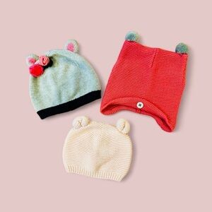 Bundle Of 3 Baby Knit Caps,‎ Size 6-12 &12-18 MSRP $18 Each